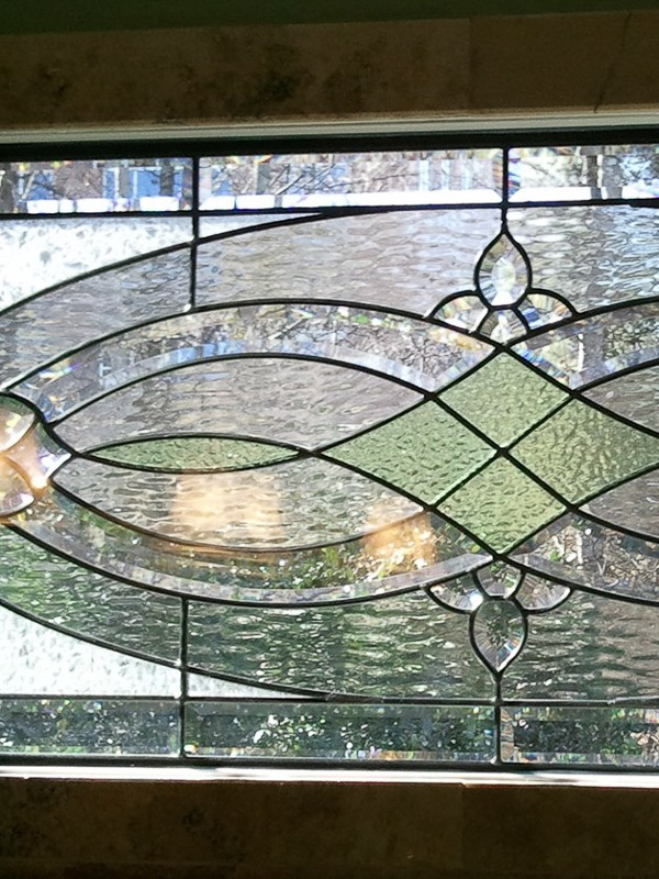 glass accents ironwork leaded glass shower window