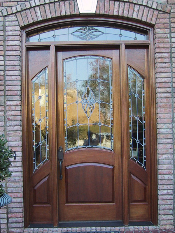 mahogany entry door leaded beveled glass