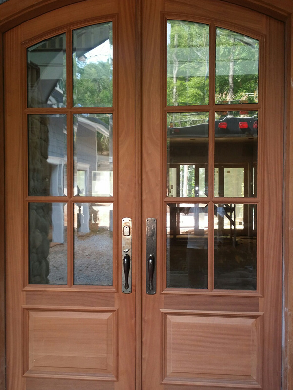 double mahgoany wood entry door rocky mountain hardware