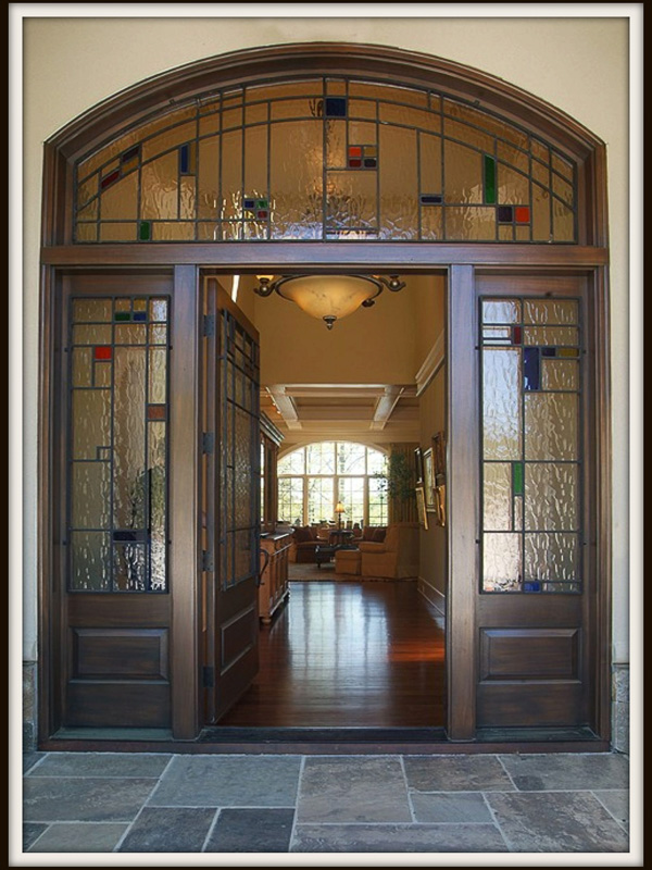 mahgoany front door iron stained glass